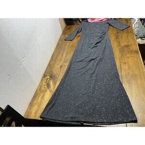 Oleg Cassini One-Shoulder Glitter Knit Sheath Dress Size 2 Graphite